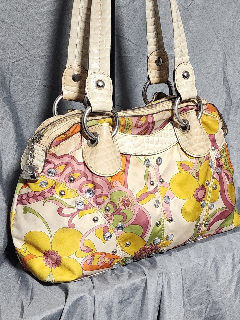 Vintage Y2K Kathy Van Zeeland Floral Satin Hippie Boho Shoulderbag Purse